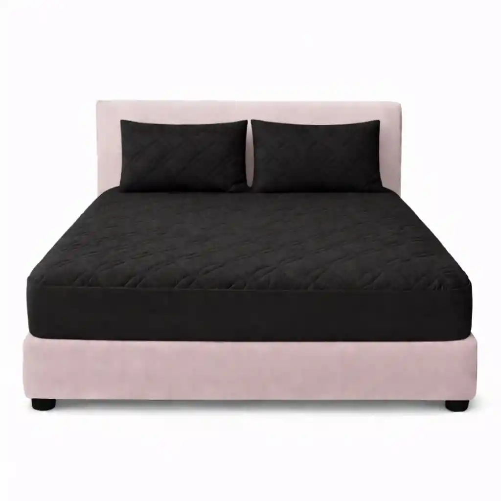 Combo Protector Colchon Doble Acolchado Negro 140x190cm