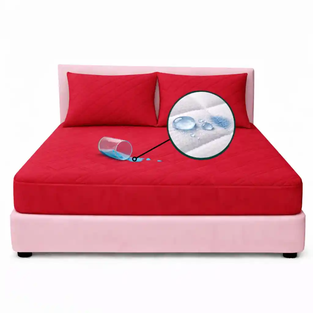 Combo Protector Colchon King Antifluido Rojo 200x200cm