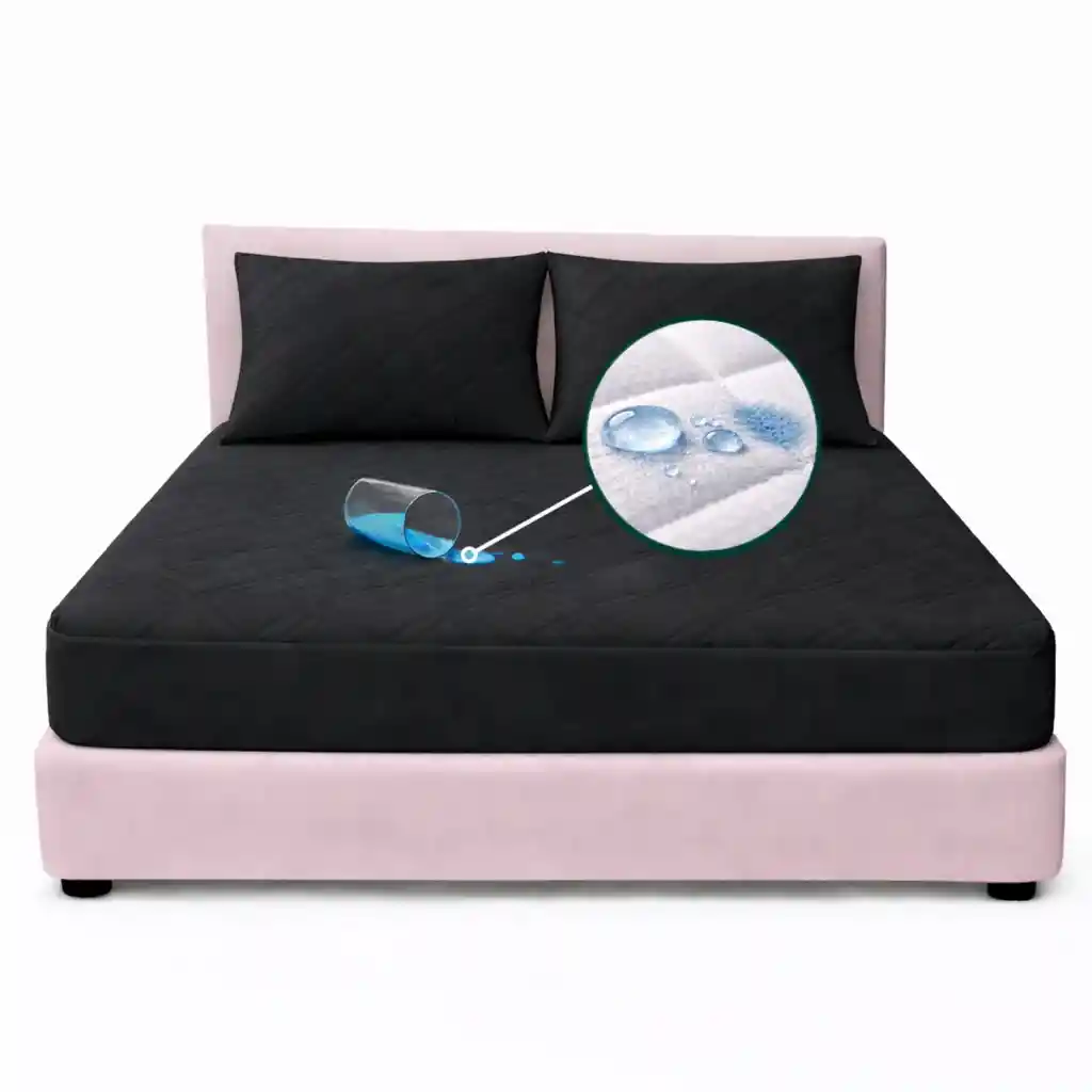 Combo Protector Colchon King Antifluido Negro 200x200cm