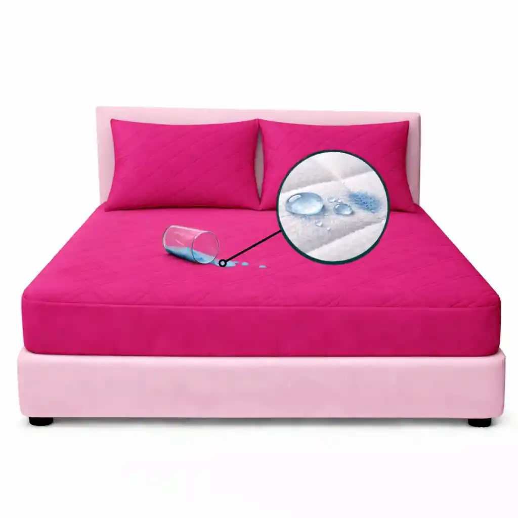 Combo Protector Colchon King Antifluido Fucsia 200x200cm