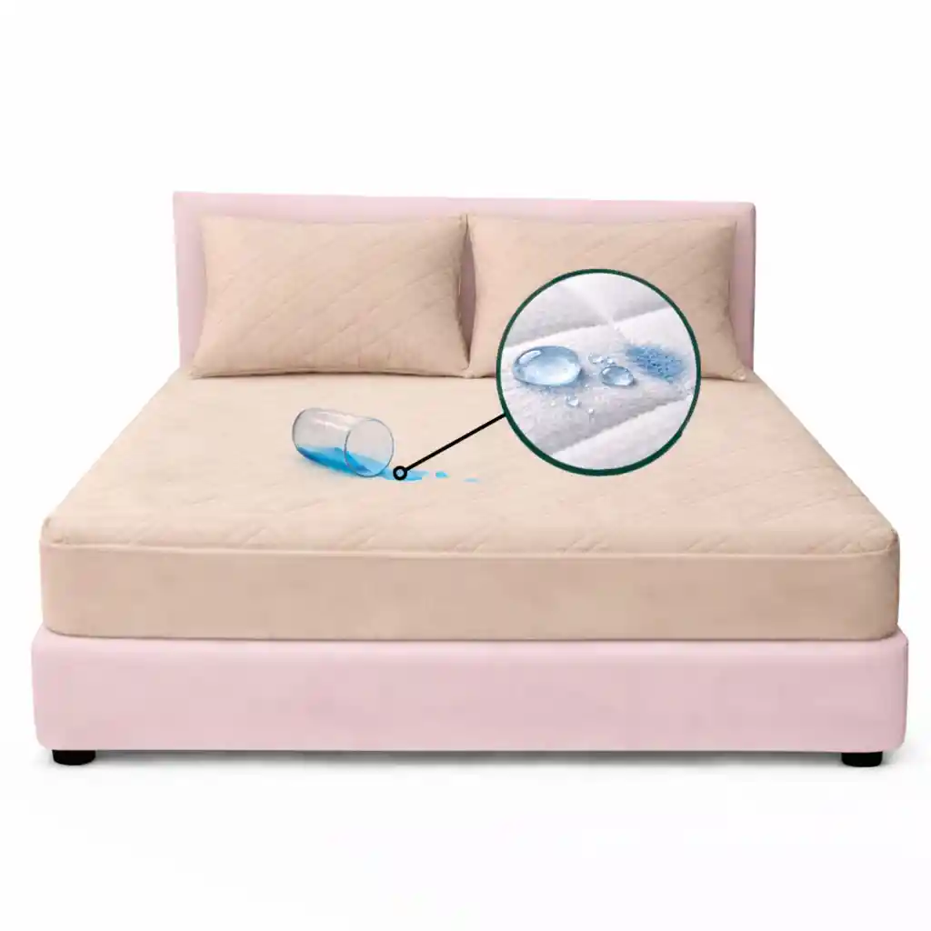 Combo Protector Colchon Semidoble Antifluido Beige 120x190cm