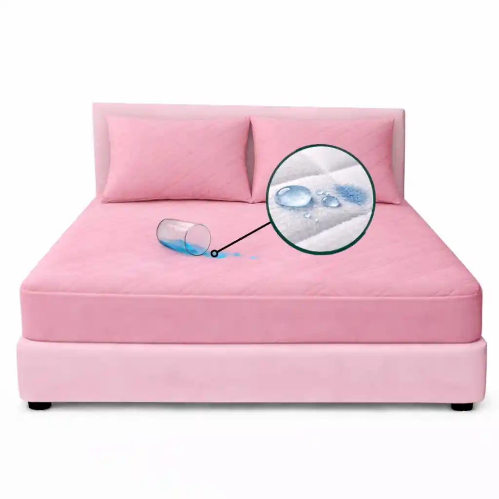 Combo Protector Colchon Doble Antifluido Rosado 140x190cm