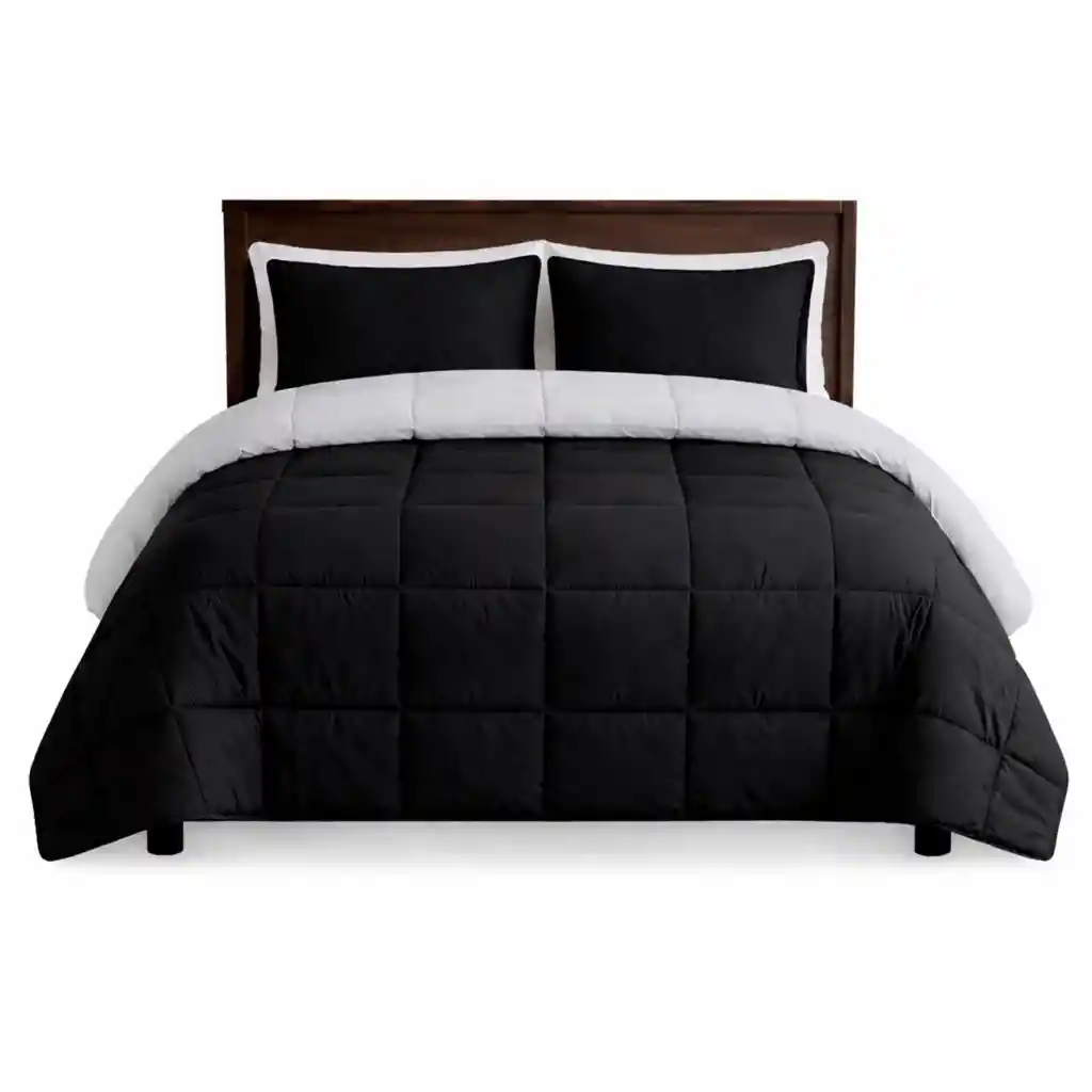 Edredon Cubrelecho Queen Doble Faz Gris Negro