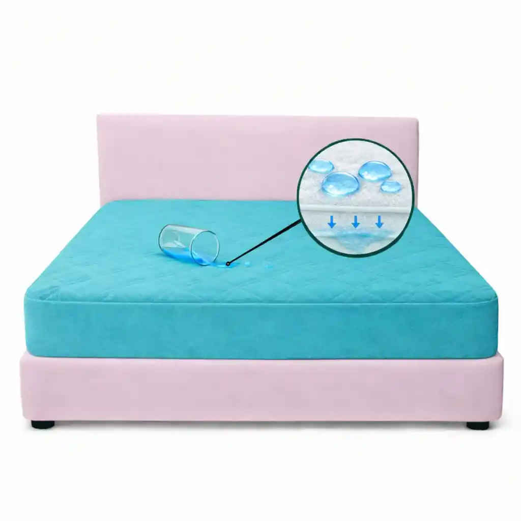 Protector Colchon Queen Antifluido Turquesa 160x190cm