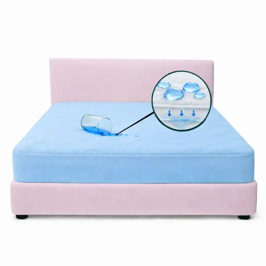 Protector Colchon Queen Antifluido Celeste 160x190cm