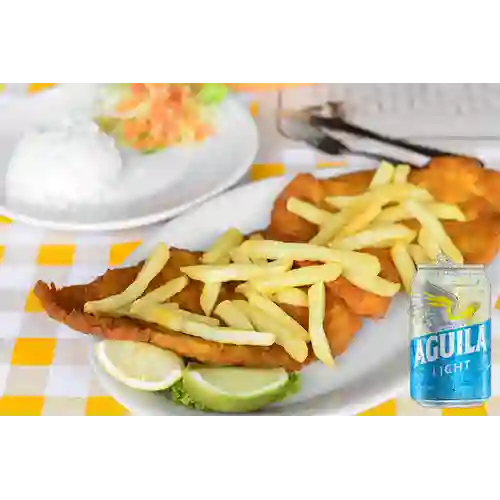 Combo Chuleta de Cerdo,  O Pollo + Cerveza Aguila Ligh