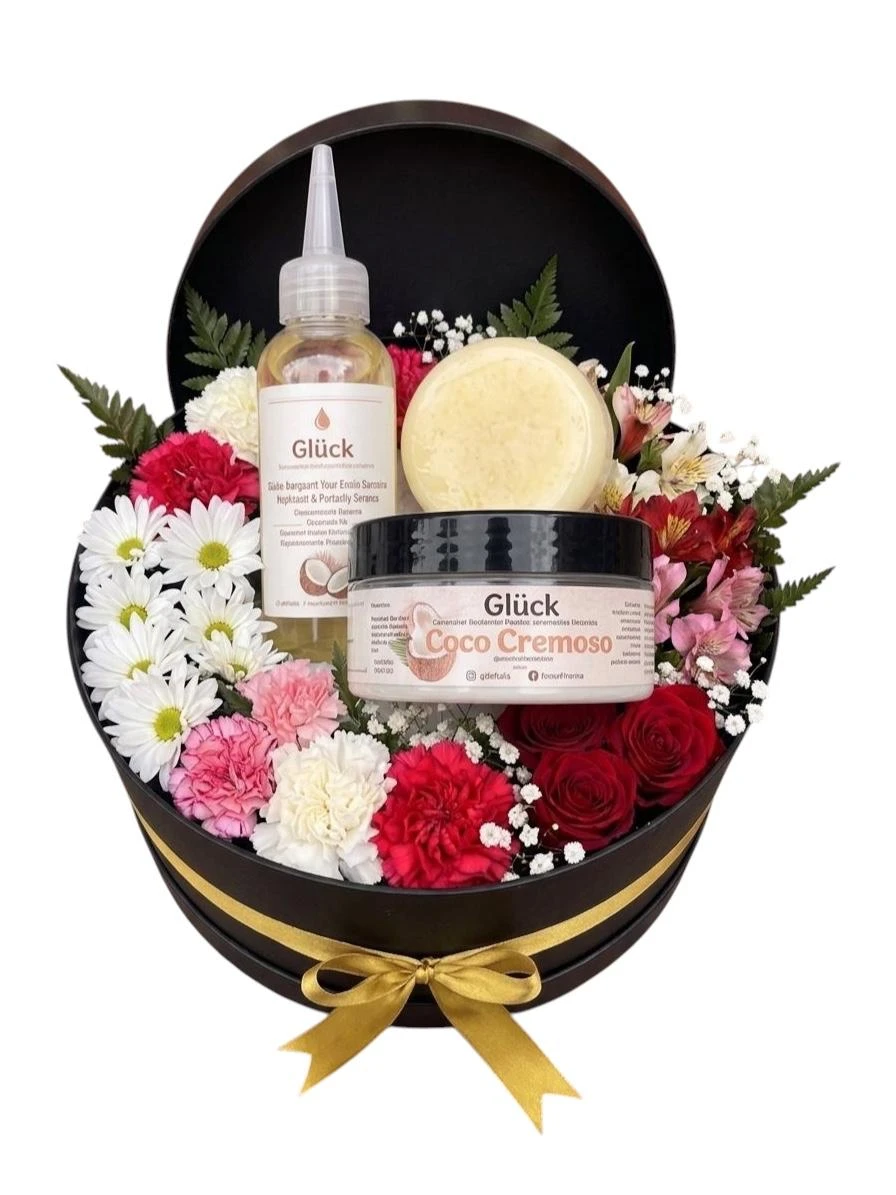 Caja De Flores Variadas Con Ancheta De Autocuidado