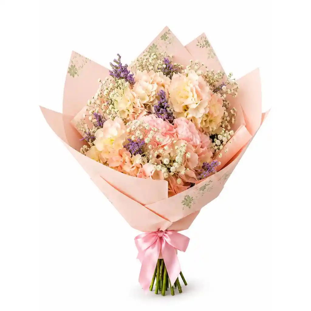 Ramo De Hortensias Tonos Pastel Con Limonium Y Gypsophila