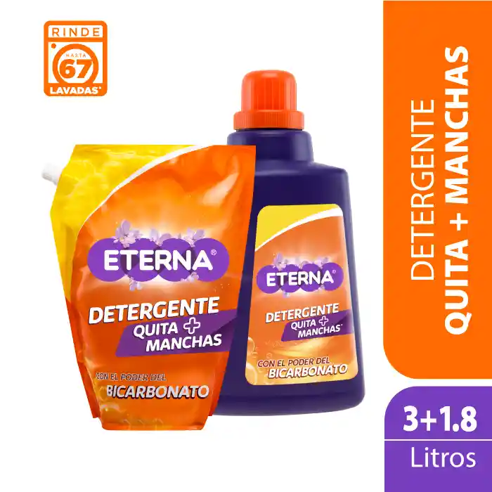 Eterna Detergente Líquido Quita+Manchas con Bicarbonato Aroma Intenso