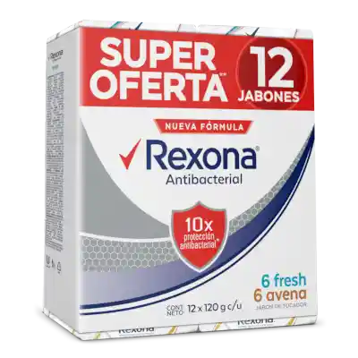 Rexa Jabón Antibacterial Avena Y Fresh 12 Unidades X 120G