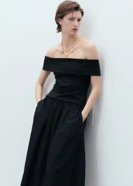 Falda Claus Negro Talla 38 Mujer Mango