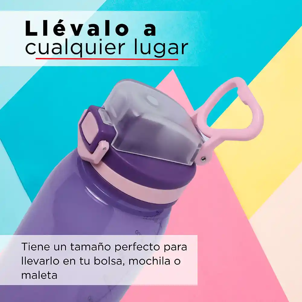 Miniso Botella de Plástico Para Deportes Con Asa Morado 900 mL