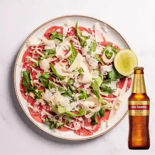 Combo Carpaccio de Lomo + Club col. Dorada Bot. 330ml