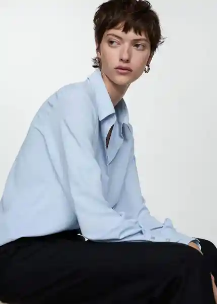 Camisa Basic Celeste Talla L Mujer Mango