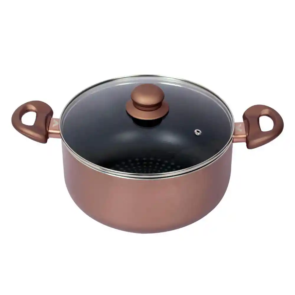 Olla Finlandek Select Aluminio Antiadherente Con Tapa Vidrio 1 24x38x500 Cafe