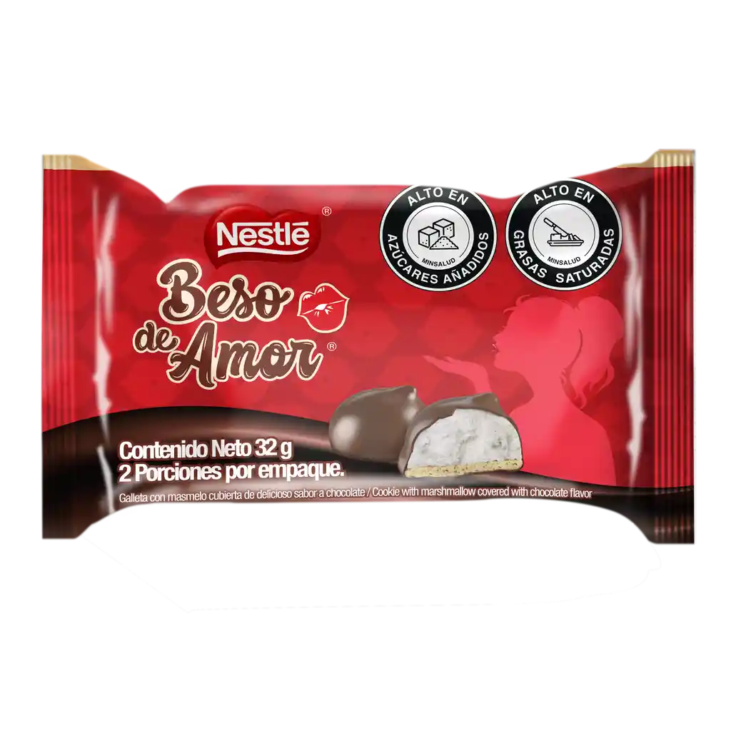 Galleta masmelo BESO DE AMOR cubierta sabor chocolate x 32g
