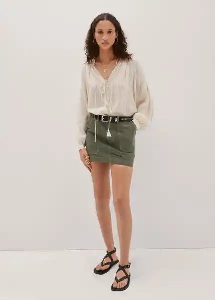 Falda Janina Khaki Talla 24 Mujer Mango