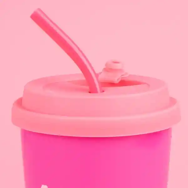 Vaso de Cerámica de Con Tapa y Pitillo Rosa 400 mL Miniso