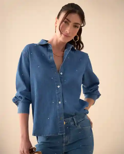 Camisa Azul Rivera Medio Talla Talla XS 611G022 Esprit