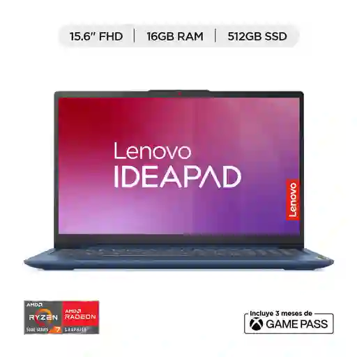 Computador Portatil Lenovo Ideapad Slim 3 15abr8 - Amd Ryzen™ 7 - 16gb Ram - 512gb Ssd - Azul Abismo - 15.6" Fhd