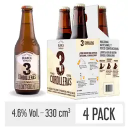 3 Cordilleras Cerveza Blanca Bnr 330 mL x 4 Und