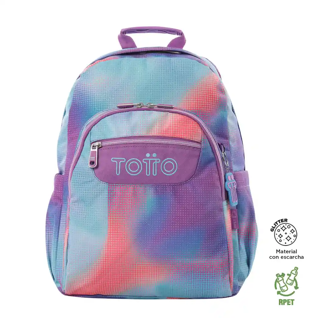Morral Juvenil Porta Pc 14" Acuarela Glitter Verde