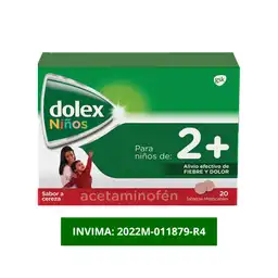 Dolex Niños Acetaminofen 2+ Alivio de la Fiebre y el Dolor x 20