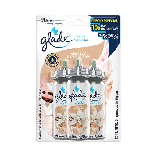 Glade Aromatizante Abrazos de vainilla 3 repuestos, 27g.