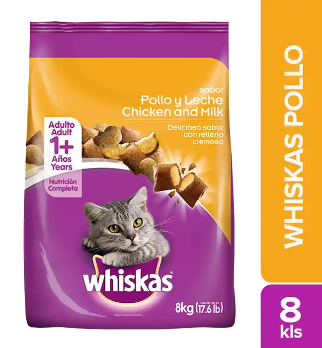 Whiskas Alimento Para Gato  Adulto Pollo y Leche 8 Kg