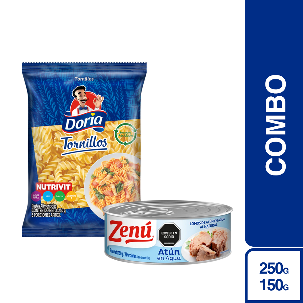 Combo Doria Pasta Clásica Tornillos + Zenú Lomo de Atún en Agua
