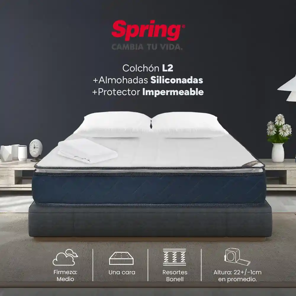 Colchón Ortorelax Doble (140 X 190 Cm) Ortx Resortado Semifirme Protector + Almohadas