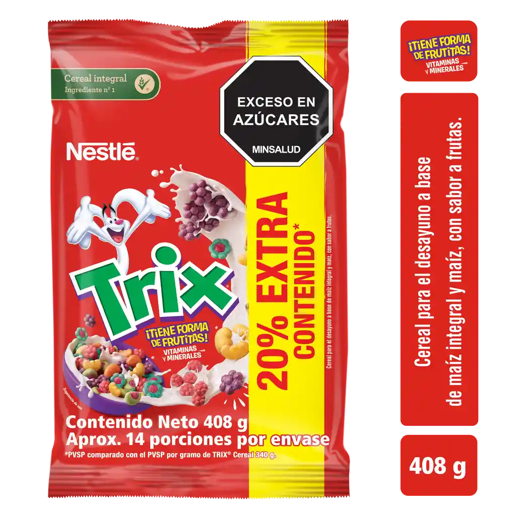 Cereal TRIX de NESTLE con sabor a frutas Extra Contenido x 408 gr