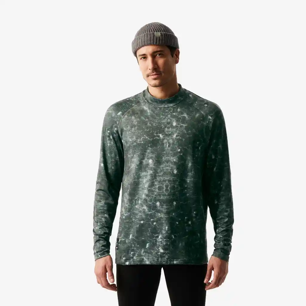 Camiseta Térmica de Esquí Corte Amplio Transpirable Hombre Bl500 Caqui Grafismo