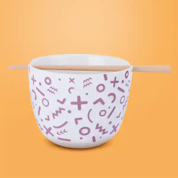 Tazón de Cerámica Con Palillos Serie Morado 1150 mL Miniso