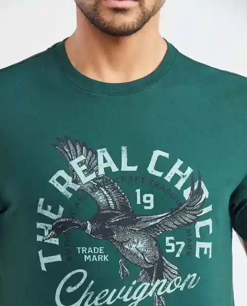 Graphic T-shirt Text M/c Verde Sicomoro Ultraoscuro Talla M Hombre Chevignon