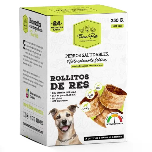 Three Pets Snack Rollitos de Res para Perros