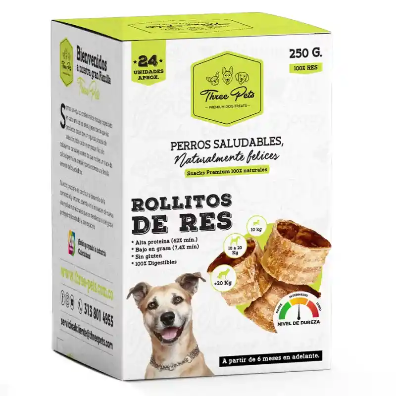 Three Pets Snack Rollitos de Res para Perros