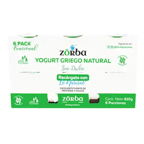 Zorba Yogurt Griego Sixpack Natural Sin Dulce
