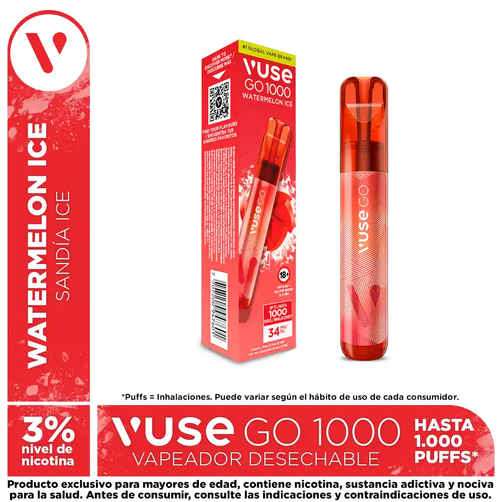 Vapeador Vuse Go 1000 Watermelon Ice (1 Und)