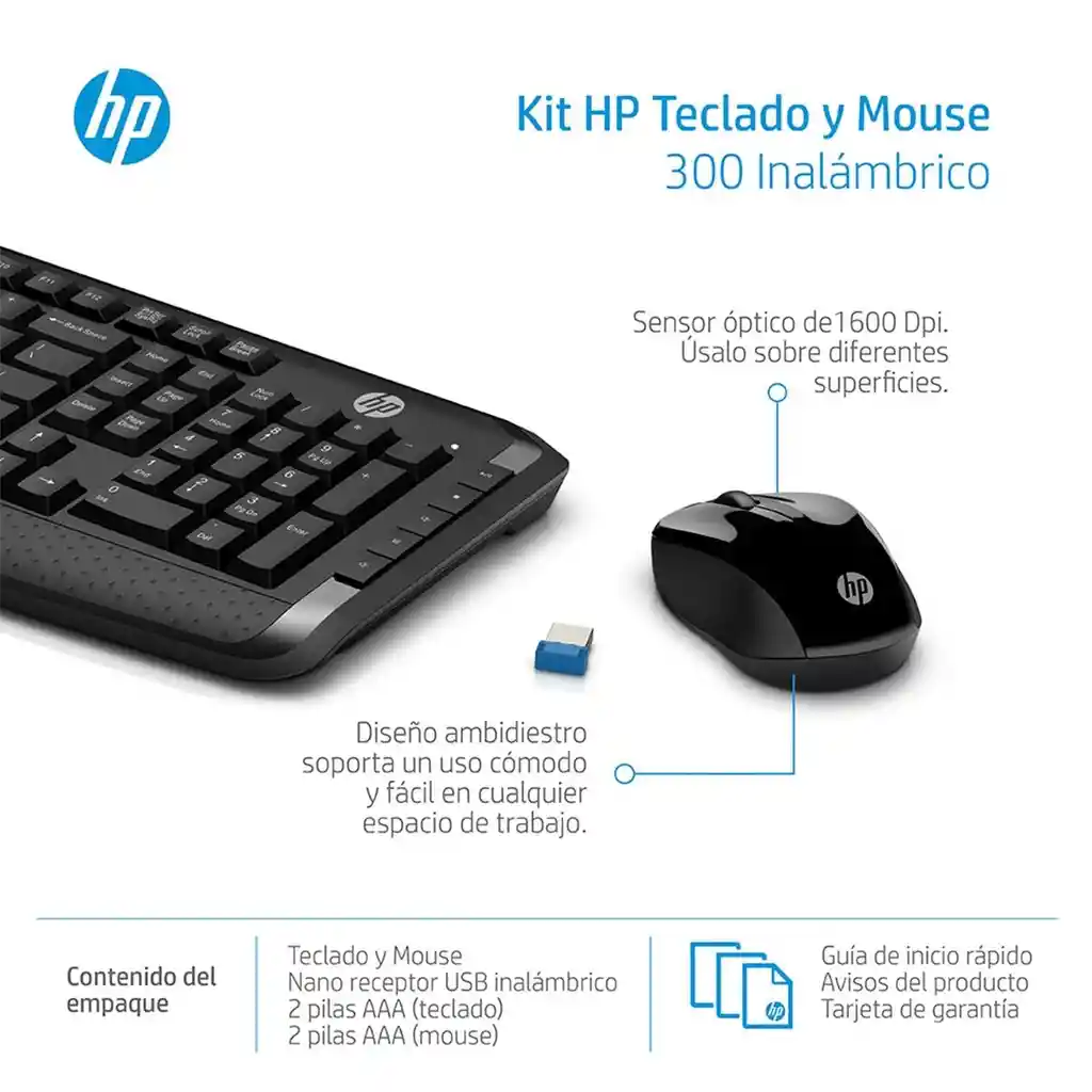 Hp Combo Teclado + Mouse 300 Inalámbrico 3 mL04Aa