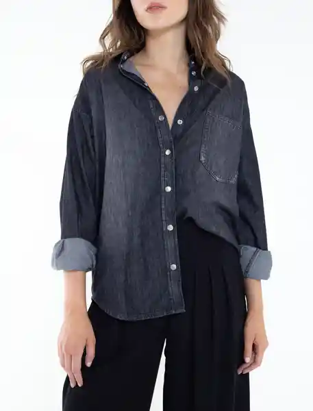 Camisa de Botones Denim Negro Ultra Oscuro Talla S Naf Naf