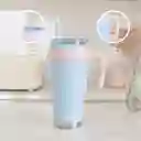 Vaso de Doble Pared Con Pitillo y Asa Azul 1240 mL Miniso
