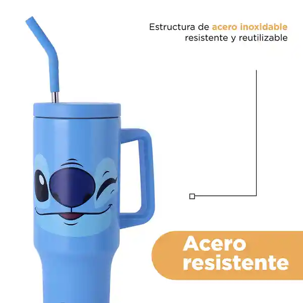 Vaso Doble Pared Con Pitillo Lilo & Stitch Azul 1200 mL Miniso