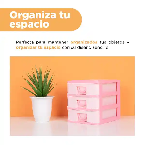 Organizador de Plástico Bicolor Con 3 Cajones Rosa Miniso