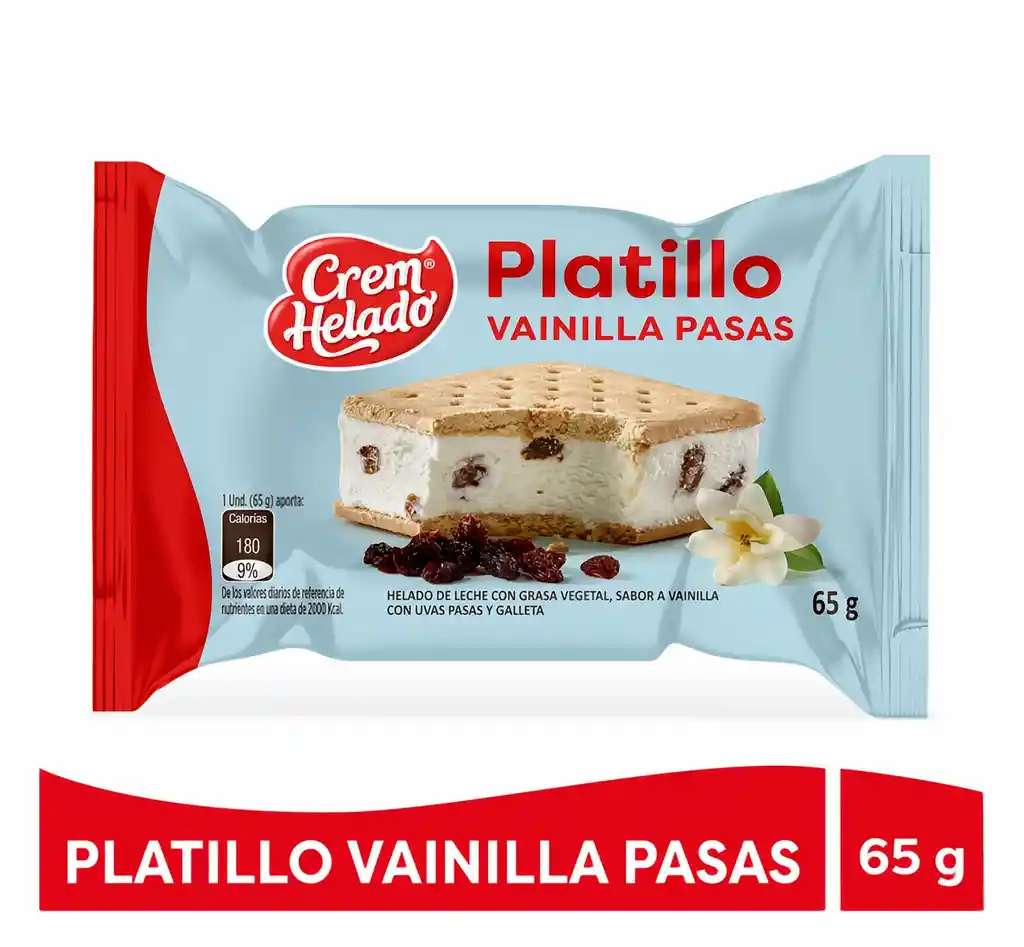 Crem Helado Platillo Vainilla Pasas
