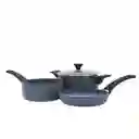 Bateria Universal Aluminio Antiadherente Amatista 4 Piezas Azul Granito