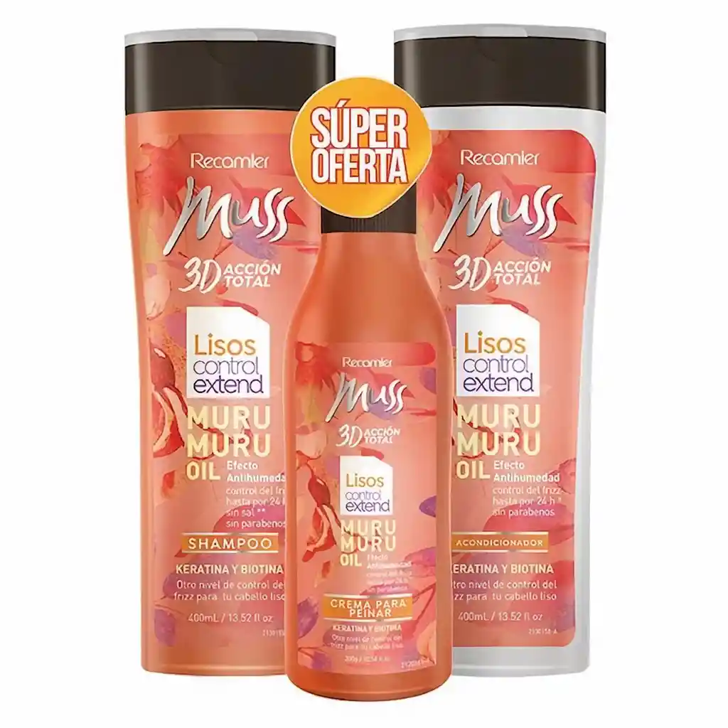 Muss Shampoo + Acondicionador + Crema de Peinar 3D Acción Total