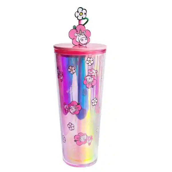 Colección Daisy Minions Vaso Plástico Doble Pared Pitillo Rosa