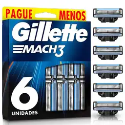 GILLETTE Mach 3 Repuestos para Cuchilla de afeitar con 3 Hojas 6 Repuestos Máquina de Afeitar para Barba Afeitadora para Hombre