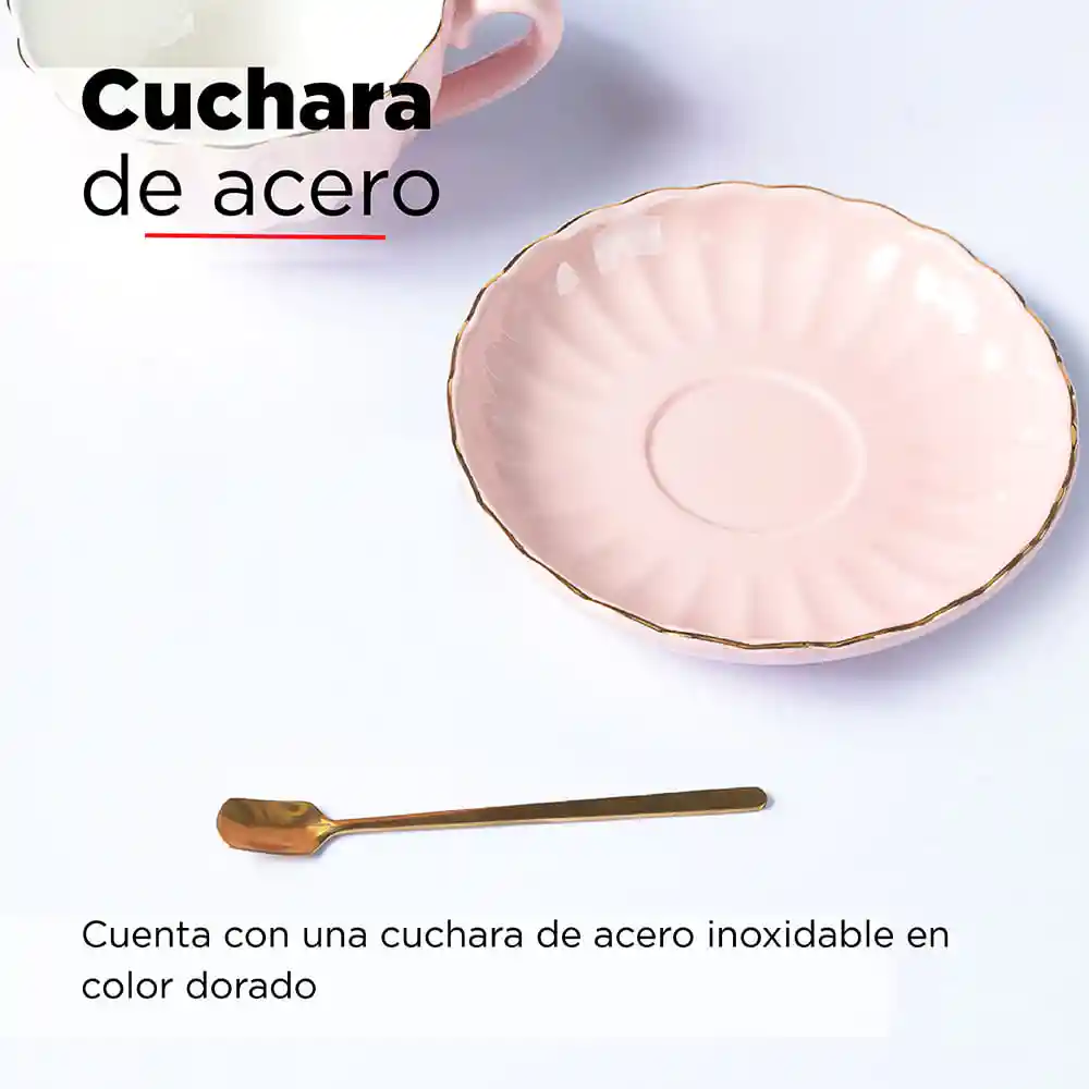 Taza de Cerámica Rosa Con Adornos Dorados Miniso